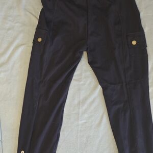 Halara Dark Blue Cargo Pants with Gold Button Accents